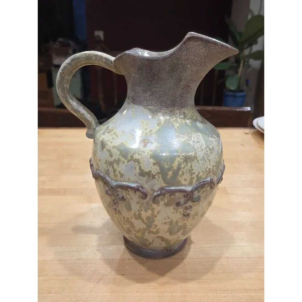 Antique British European Art Pottery Spongeware Glaze Water Pitcher